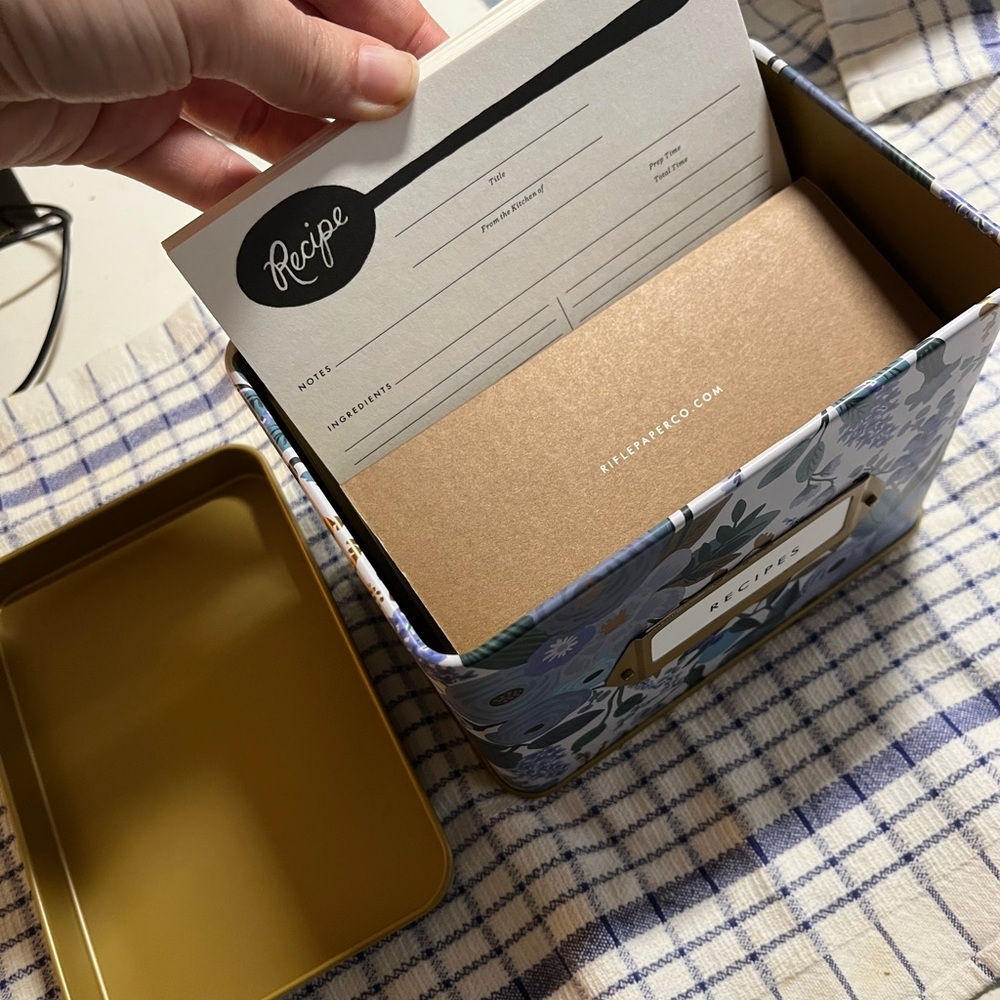 Rifle Paper Co Garden Party Blue and Gold Recipe Box NWOB - Picture 10 of 10
